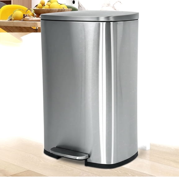 Kitchen Trash Can with Lid, Metal Step on Trash Can Stainless Steel Trash Can Touchless Garbage Bin for Office Bedroom Bathroom , Silver