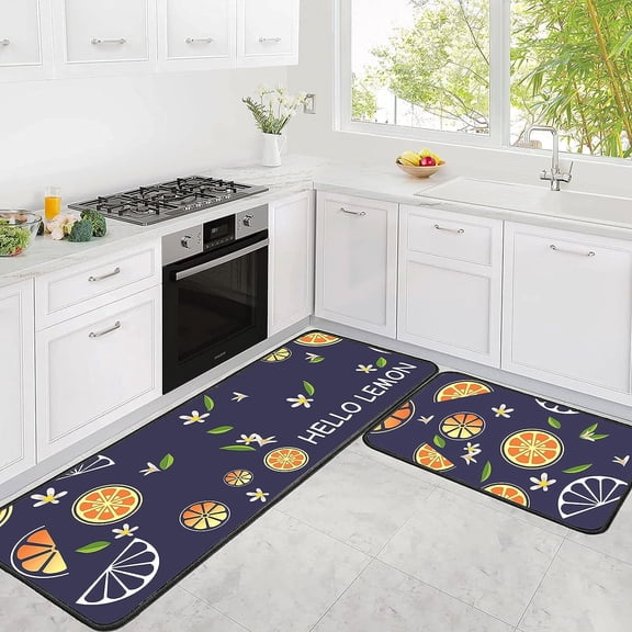 Lemon Kitchen Rug Kitchen Mats for Floor 2 Piece, Anti Fatigue Floor Mat for Kitchen, Kitchen Floor Mats for Sink and Lemon Kitchen Matt for Standing for Kitchen Decor 17"X30" 17"X47"