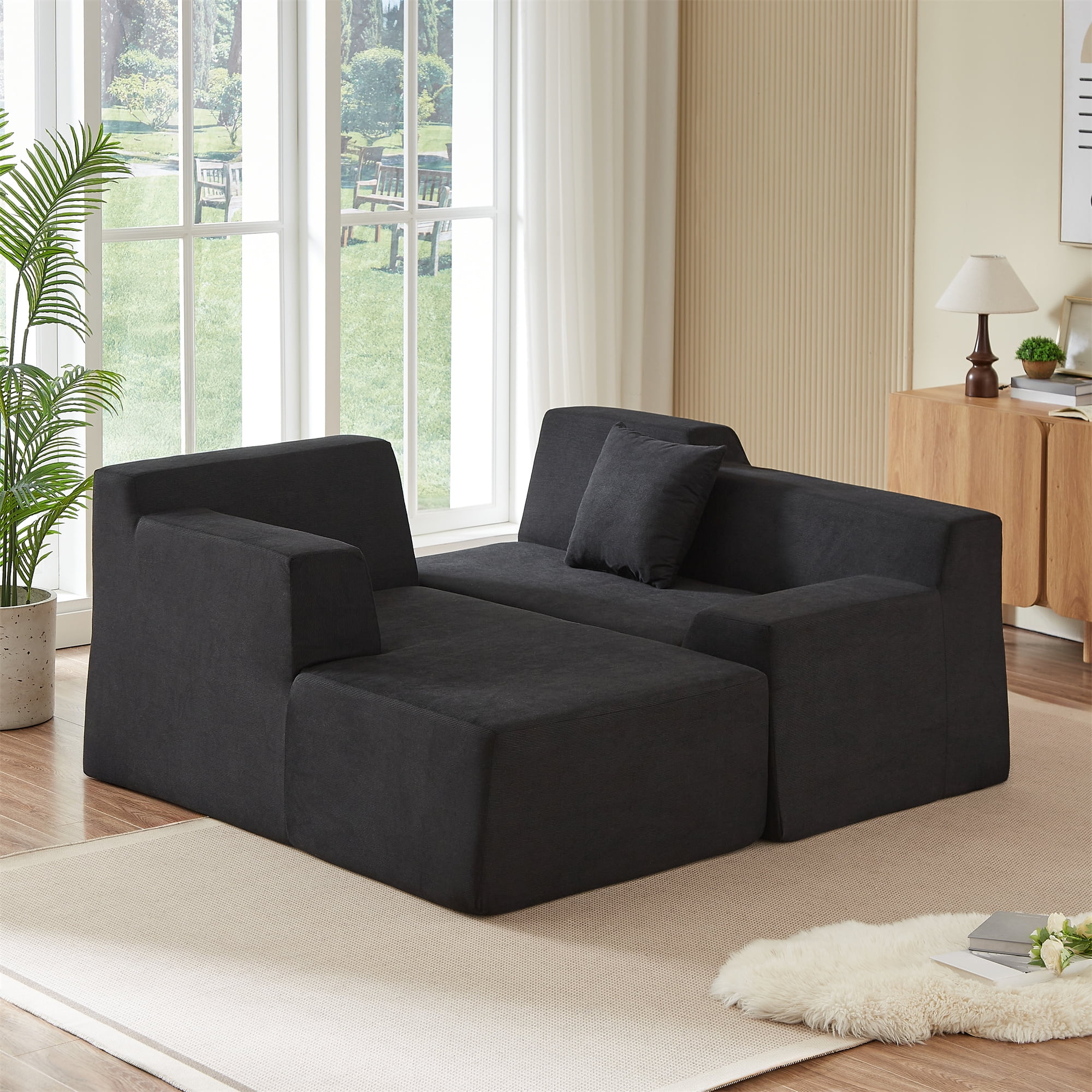 Aukfa 97" Cloud Sectional Sofa Trapezoid Boneless Couch Modular Sofa Bed for Living Room, Left Chaise, Black