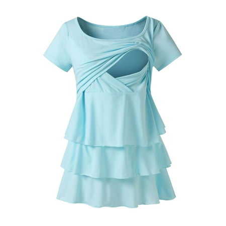 

Qufokar Lace Bohemian Wedding Dress Maternity Blouses Womens Maternity Summer Short Sleeve Ruffle Solid Color Tops Tops for feeding Pregnancy T Shirt
