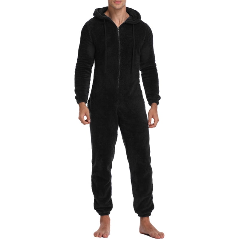 INCERUN Mens Bodysuit Jumpsuit Long Sleeve Hooded Fleece Nightwear