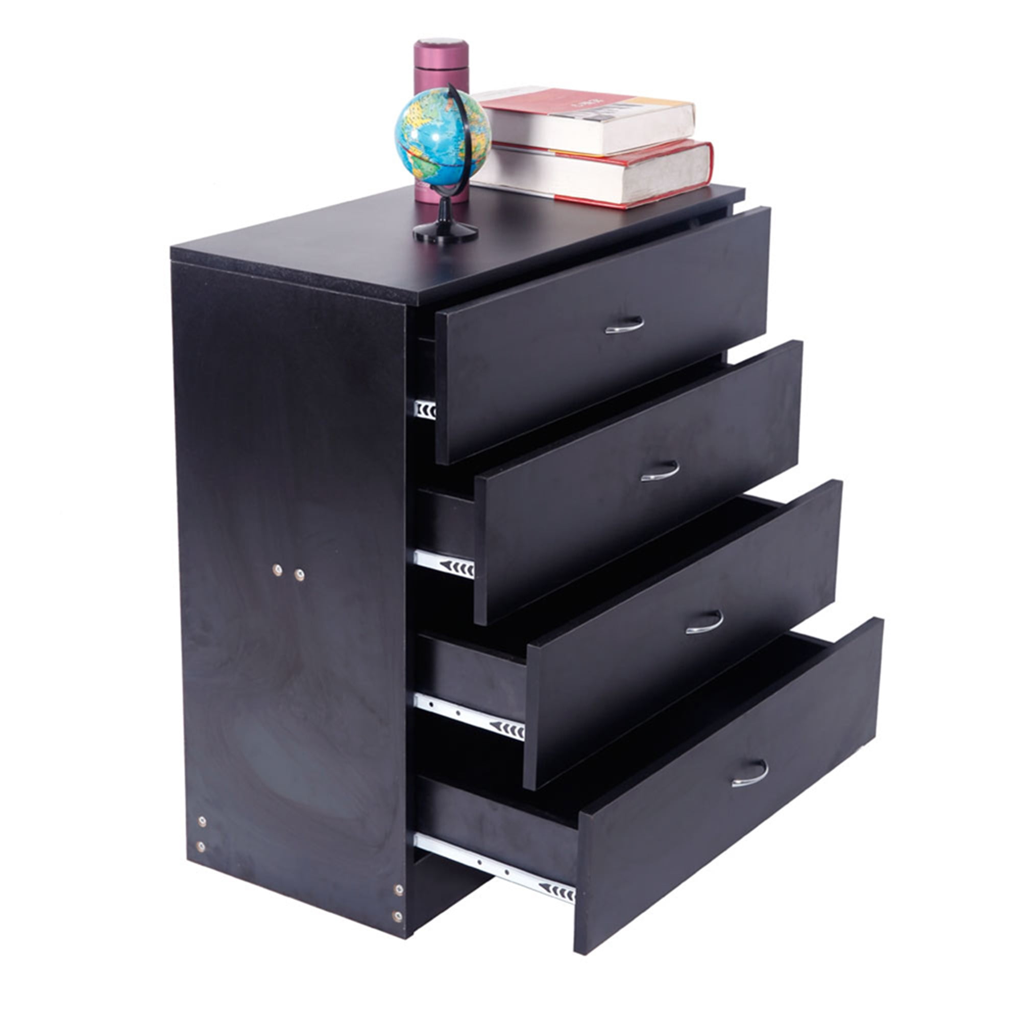 Kadyn Minimalist MDF 4 Drawer Dresser, Modern Chest with Generous Storage Space, Functional Organizer with Solid Wood Frame, Black Chest of Drawers for Bedroom, Living Room and Children's Room (Black)