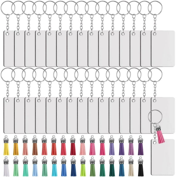 120 Pieces Sublimation Keychain Blanks Set Rectangle Heat Transfer Blanks Keychain Tassels with Key Rings MDF Sublimation Blank for Keychain, DIY and Craft, Double-Side Printed