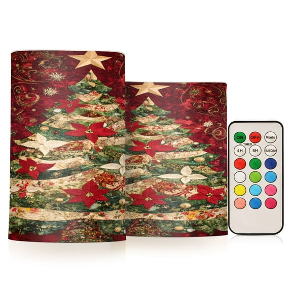 ALAZA Poinsettia Flower Christmas Tree 2 PCs LED Flickering Flameless Candles with Remote Timer Battery Operated Candle