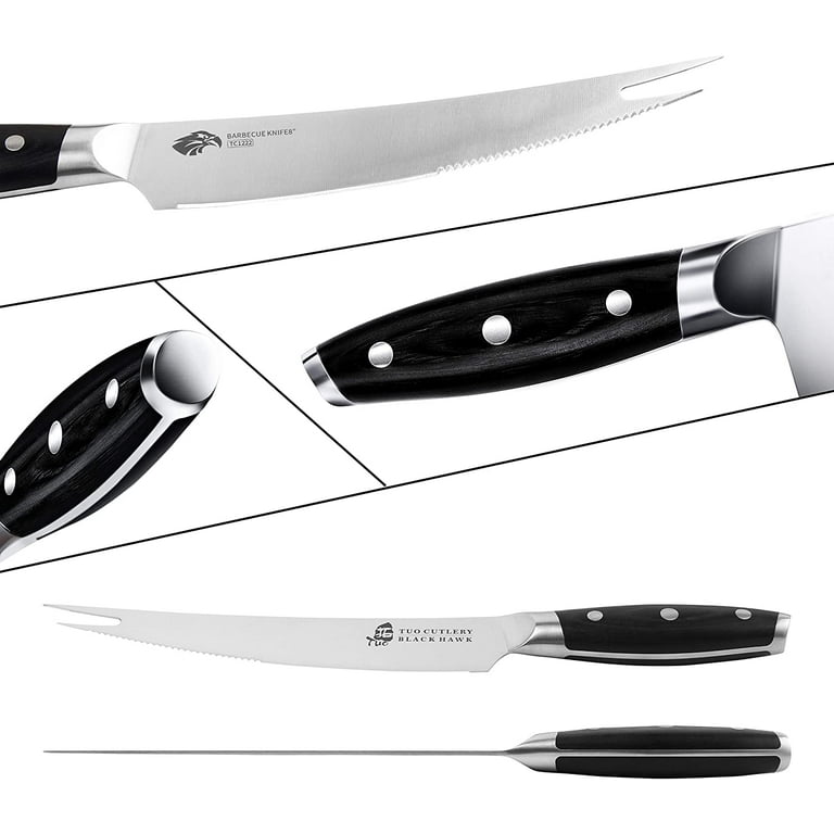 Tuo Carving Knives & Forks - Barbecue Knives 8'' - Meat Cutting Fork-Shaped Tip Utility BBQ Knives - German X50CrMoV15 Steel Knife - Full Tang