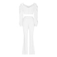 thumbnail image 6 of YUGYXL Women's 2 PC Ruffles Sleeve Crop Tops Wide Leg Pants Nightclub Party Tracksuit Outfits Suit Set White M, 6 of 8
