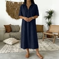 thumbnail image 4 of Women's Shirt Dresses Collared Short Sleeve Maxi Dress Breathable Relaxed Fit Vacation Resort Summer Dress Navy L, 4 of 6