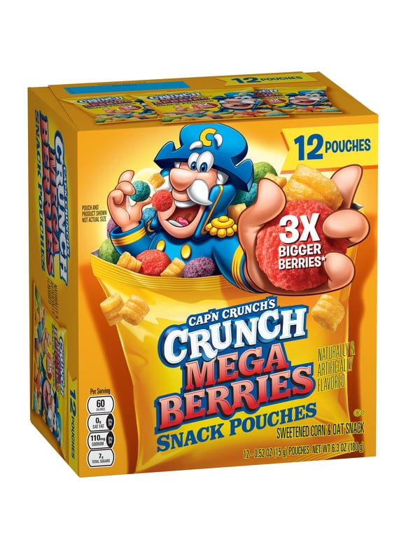 Cap'n Crunch's Crunch Mega Berries Snack Pouches, 0.52 oz, 12 Count