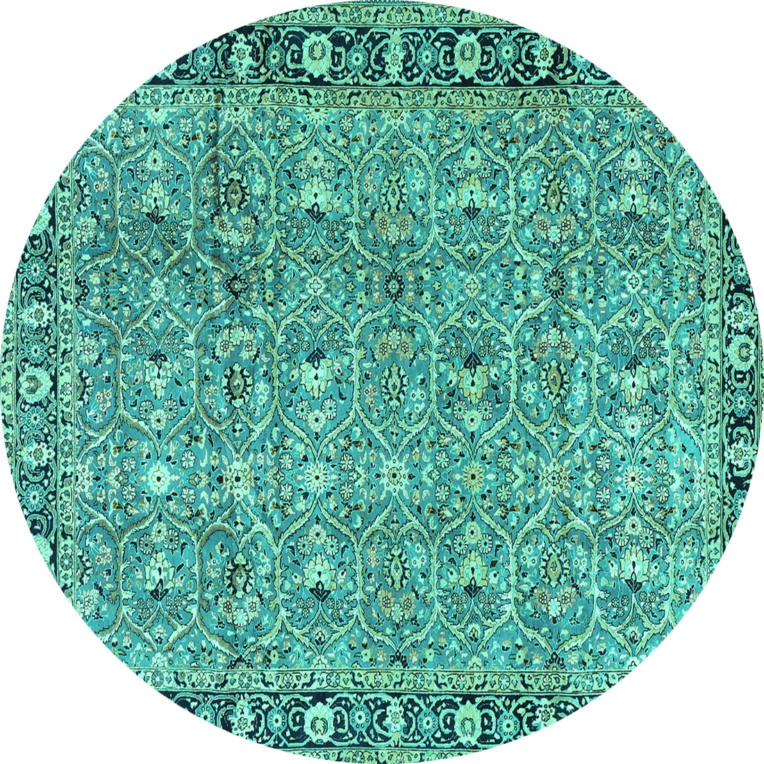 Ahgly Company Machine Washable Indoor Round Persian Turquoise Blue ...