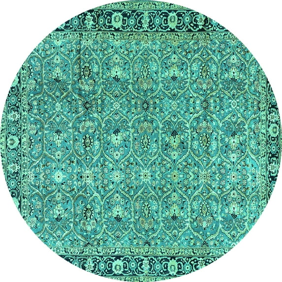 Ahgly Company Machine Washable Indoor Round Persian Turquoise Blue Traditional Area Rugs, 4' Round