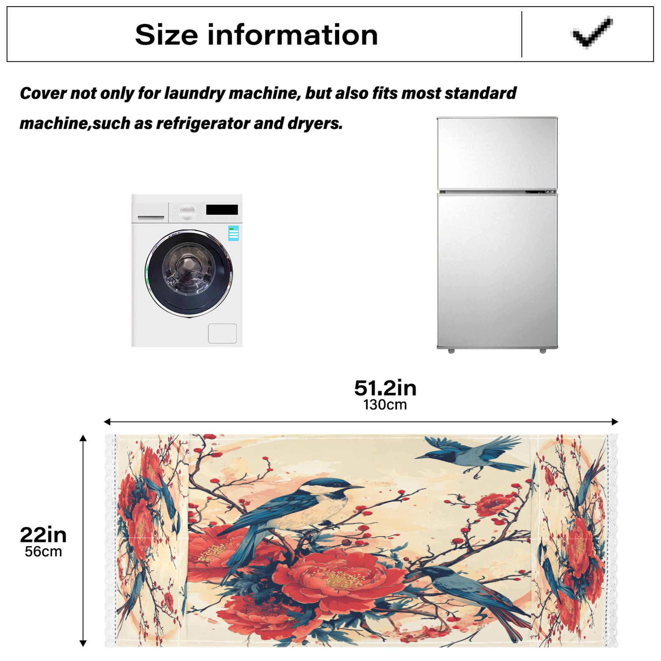 Blue MagpieWasher and Dryer Covers Dust-Proof and Oil Resistant Fridge Cover with 4 Storage Pockets Washing Machine Top Cover for Laundry Kitchen Home 51.2 x 22 In