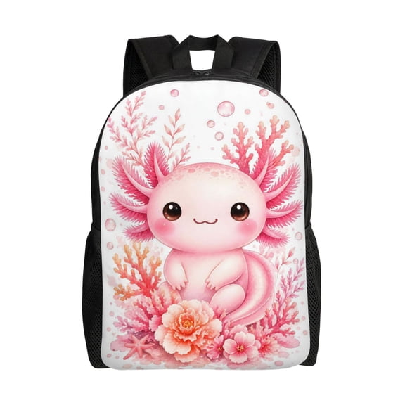 Cute Axolotl Backpack Full Front Print Travel Laptop Bag for Men and Women