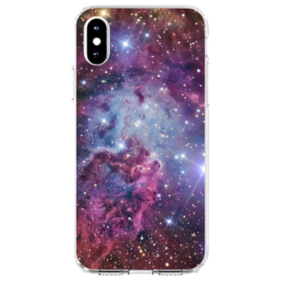 DistinctInk Clear Shockproof Hybrid Case for iPhone XS Max (6.5" Screen) - TPU Bumper, Acrylic Back, Tempered Glass Screen Protector - Pink Purple Blue Fox Fur Nebula - Show Your Love of Astronomy