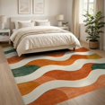 thumbnail image 3 of ODIKA 8'x10' Washable Area Rug Orange Burnt Groovy Abstract Waves Distressed Vintage Creamy for King Size Bedroom Under Bed, Master Suite, Non-Shedding, Easy Care, 3 of 7
