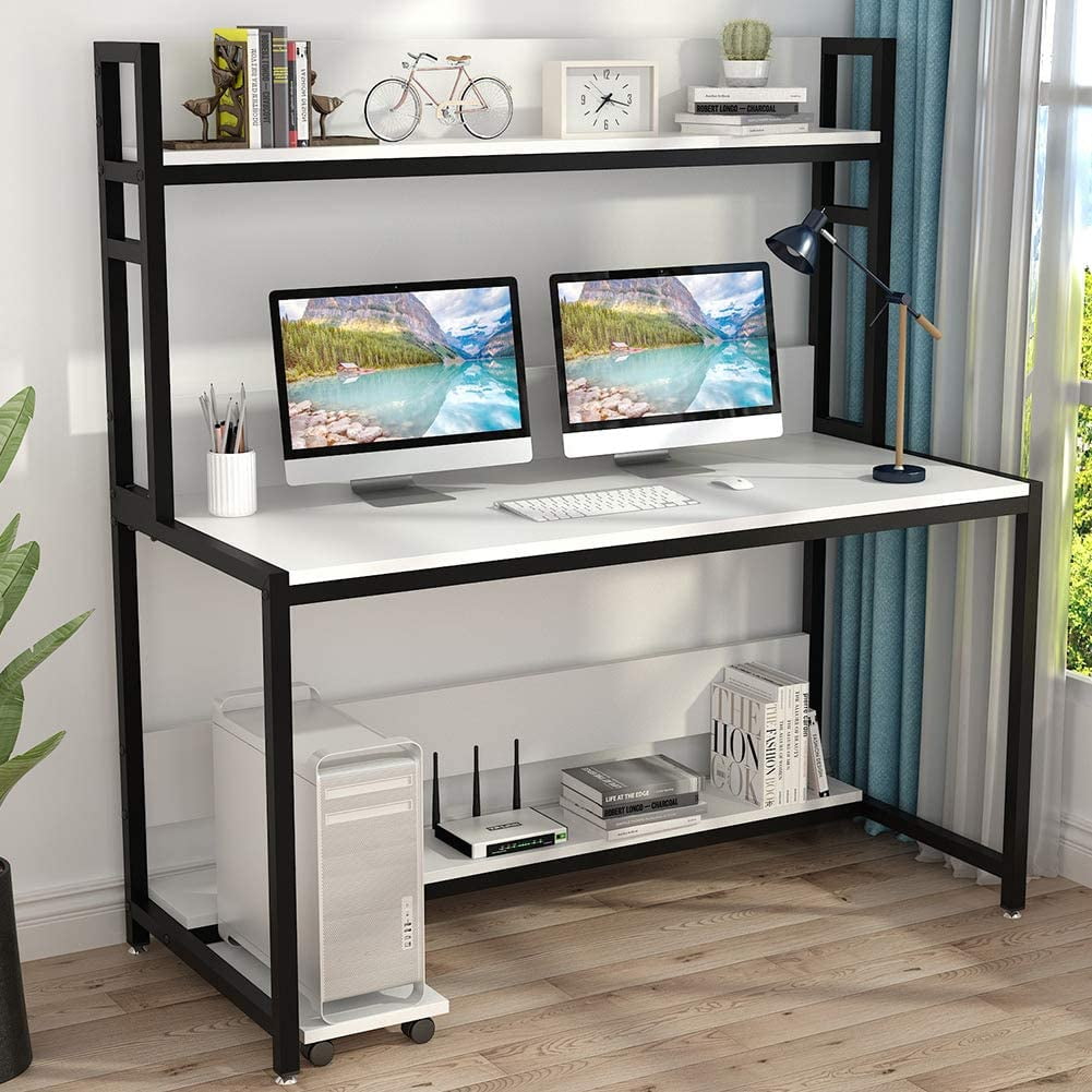 Modern Gaming Desk Workstation for Home Office 55 Inch Large Writing Study Table with Monitor Stand and Storage Shelf Tribesigns Computer Desk with Hutch and Bookshelf Modern Gaming Desk Workstation for Home Office 55 Inch Large Writing Study Table with Monitor Stand and Storage Shelf Tribesigns Computer Desk with Hutch and Bookshelf