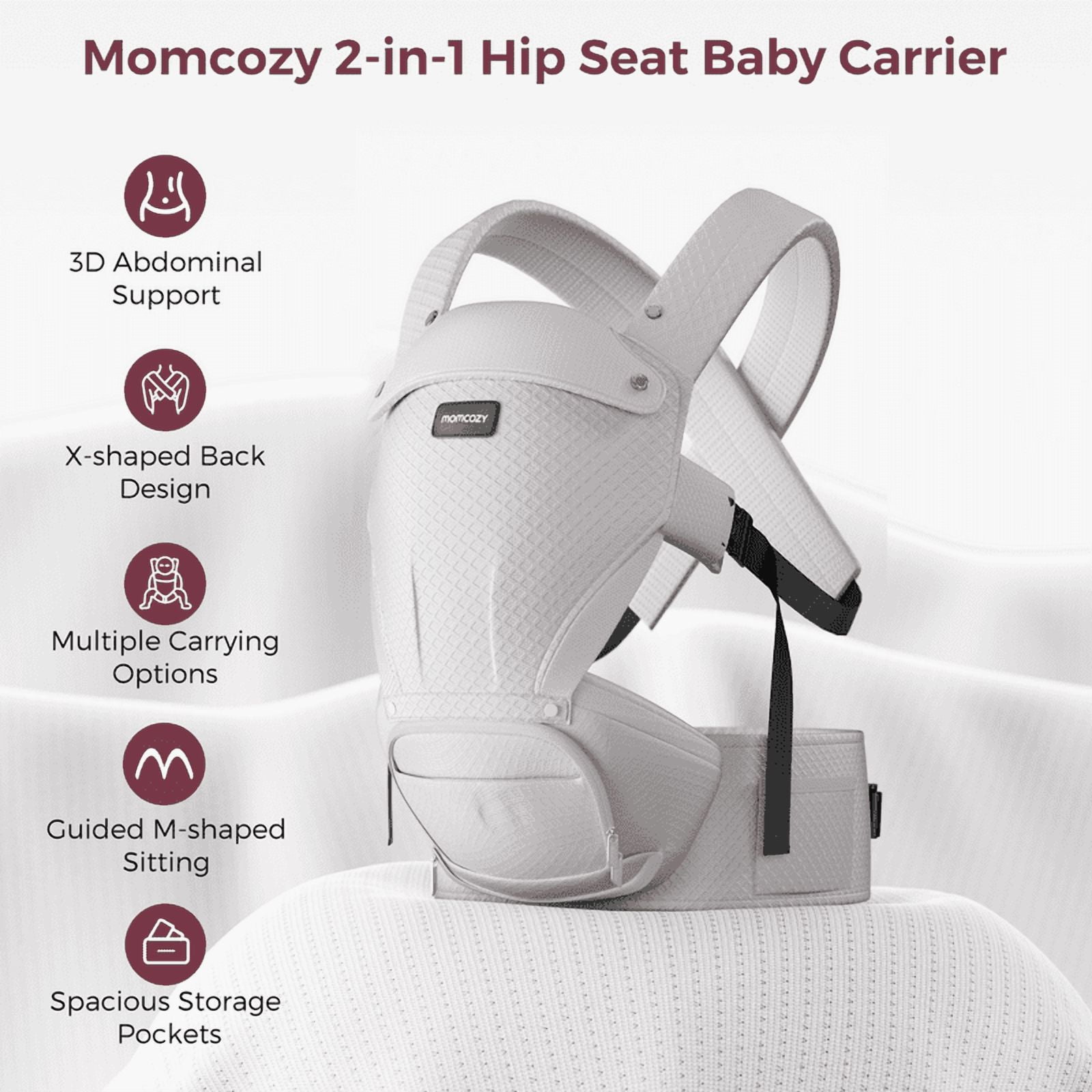 Momcozy Baby Carrier with Hip Seat, 2-in-1 Detachable Hip Seat Carrier for Toddlers up to 44lbs, Forward-Facing Carry for Active Babies Fits Waist Sizes up to 47 Inches, Gray