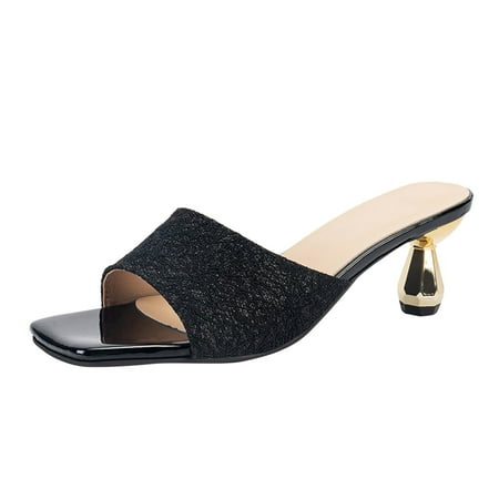 

Mackneog Summer Women Sandals Square Heel And Open Toe Solid Color Simple Design Casual Style Women s sandals Black 37 Gift on Clearance