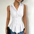 thumbnail image 5 of Women's Trendy Waistcoat Collared Sleeveless Button Down Peplum Shirt Ruched Waist Slim Fit Pleated Hem Vest Blouse Business Casual Outfit White, 5 of 8