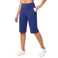 thumbnail image 5 of Only Moment Women's Bermuda Long Shorts Polyester,Spandex High Waisted Work Travel Pants with Pockets Stretchy Business Casual Slacks Yoga Shorts Blue,S, 5 of 8