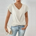 thumbnail image 2 of MORTTIC Women's Knotted V-Neck Elegant Short Sleeve Blouse Lightweight Casual Top for Spring Summer White，M, 2 of 5