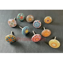 10-Pack Red Mandala Ceramic Cabinet Knobs | Colorful Drawer Pulls for Dresser, Closet, Furniture | Includes Bolts