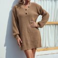 thumbnail image 4 of Fesfesfes Women Dress Casual Solid Pullover Long Sleeve V-Neck Sweater Kness-High Dress Sale or Clearance, 4 of 6