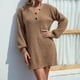 thumbnail image 4 of Mujeres Casual Moda Sólido Jersey Manga larga Cuello en V Suéter Kness-Vestido alto Pompotops  hdfakjf7736, 4 of 6