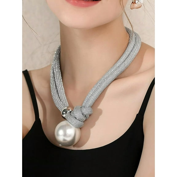 EOEMY Faux Pearl Decor Necklace Large Jewelry For Women Novelty Necklace Creative-Default