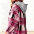 thumbnail image 3 of Maplenight Plaid Jackets for Women Button Down Long Sleeve Shacket Casual Fleece Lined Hooded Jackets Thermal Winter Coat with Pockets, 3 of 6