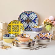 Vancasso 16 Pcs Dinnerware Sets for 4, Porcelain Plates and Bowls Set, Scratch Resistant Dishes Set for 4, Dishwasher & Microwave Safe