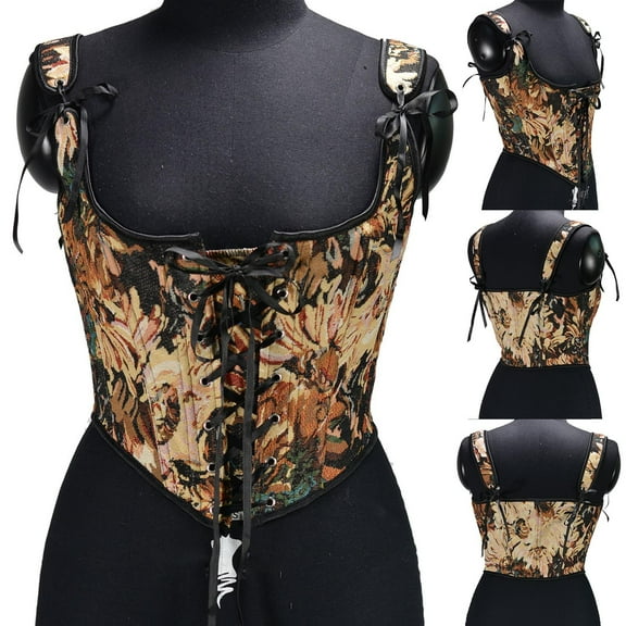 DailyTrove Women's Sleeveless Brocade Corset Top, Vintage Style, Steampunk & Formal Wear, Luxe Fit