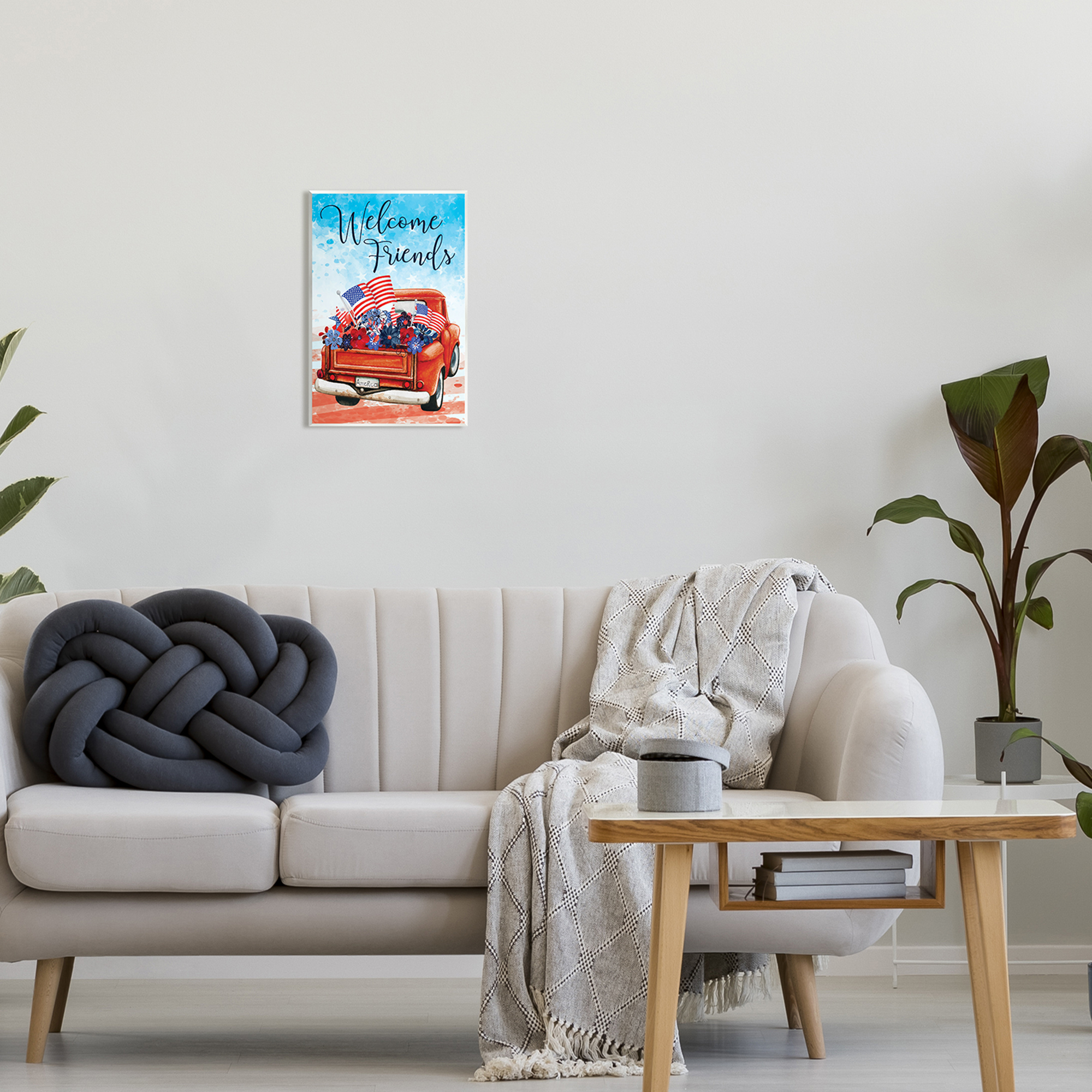 Stupell Welcome Friends Americana Pickup Truck Holiday Painting Wall Plaque Unframed Art Print Wall Art