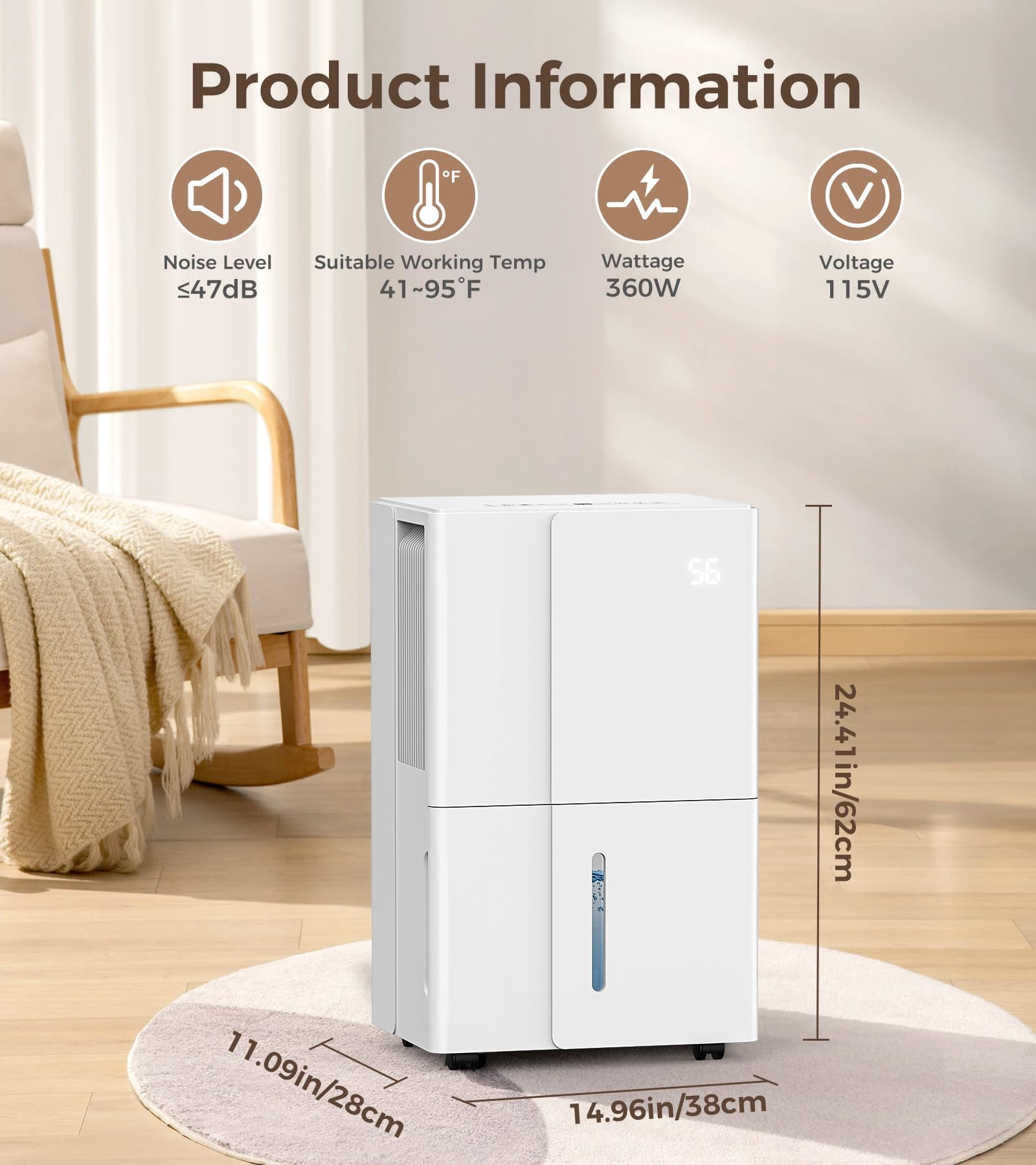 KISSAIR 50 Pint Home Dehumidifier with Drain Hose, 2100 sq ft Coverage Area with Auto Defrost, Energy Star, 24h Timer, Basement/Laundry Room/Bedroom