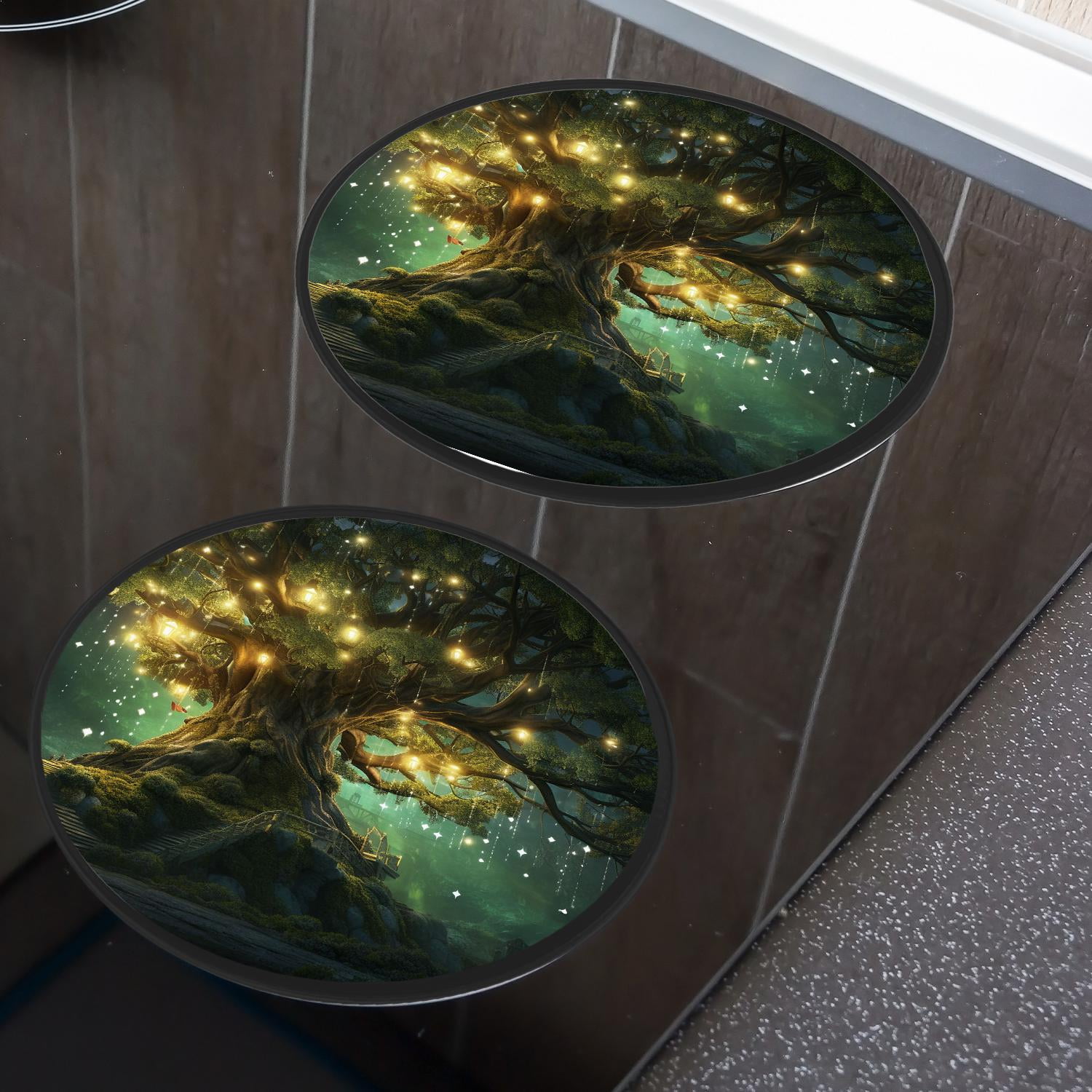 Metal Stove Burner Covers 4 Pcs Decorative Gas Stove Burner Cover 8Inch And 10Inch ,Forest House Green Landscape Nature Painting, for Home Decor Cooktop Decorative