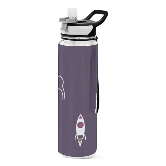 Rocket Pattern 1000ml Tritan Sport Bottle Straw LeakProof Food-Grade Portable Wide Handle