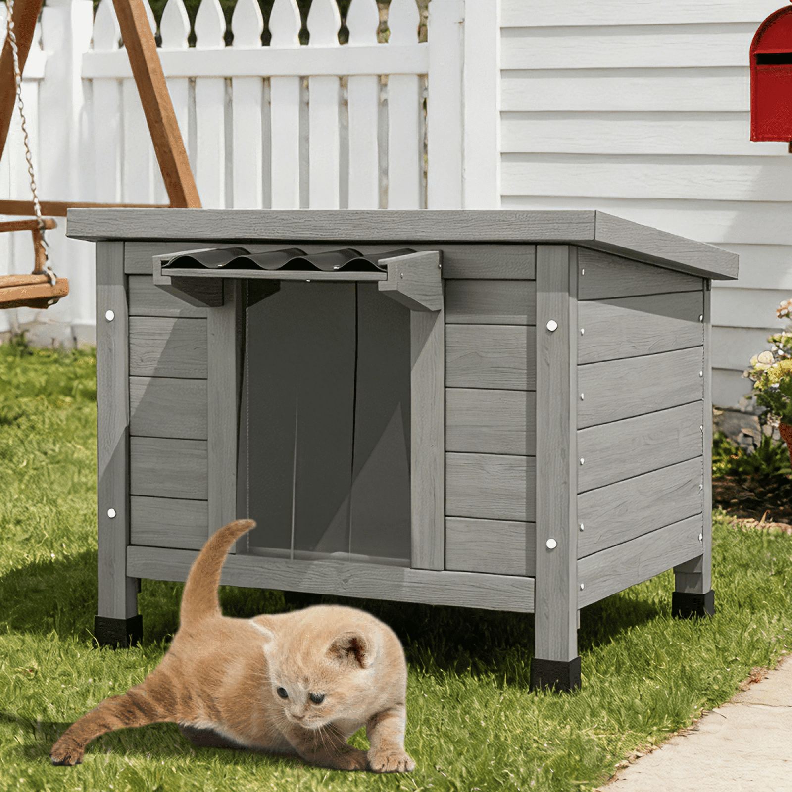 TIMHAKA Outdoor Cat House, Weatherproof Shelter for Cats, Dogs & Rabbits, Durable & Insulated Shelter for Garden, Patio & Backyard, Gray