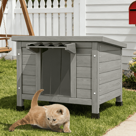 TIMHAKA Outdoor Cat House, Weatherproof Shelter for Cats, Dogs & Rabbits, Durable Shelter for Garden, Patio & Backyard, Gray
