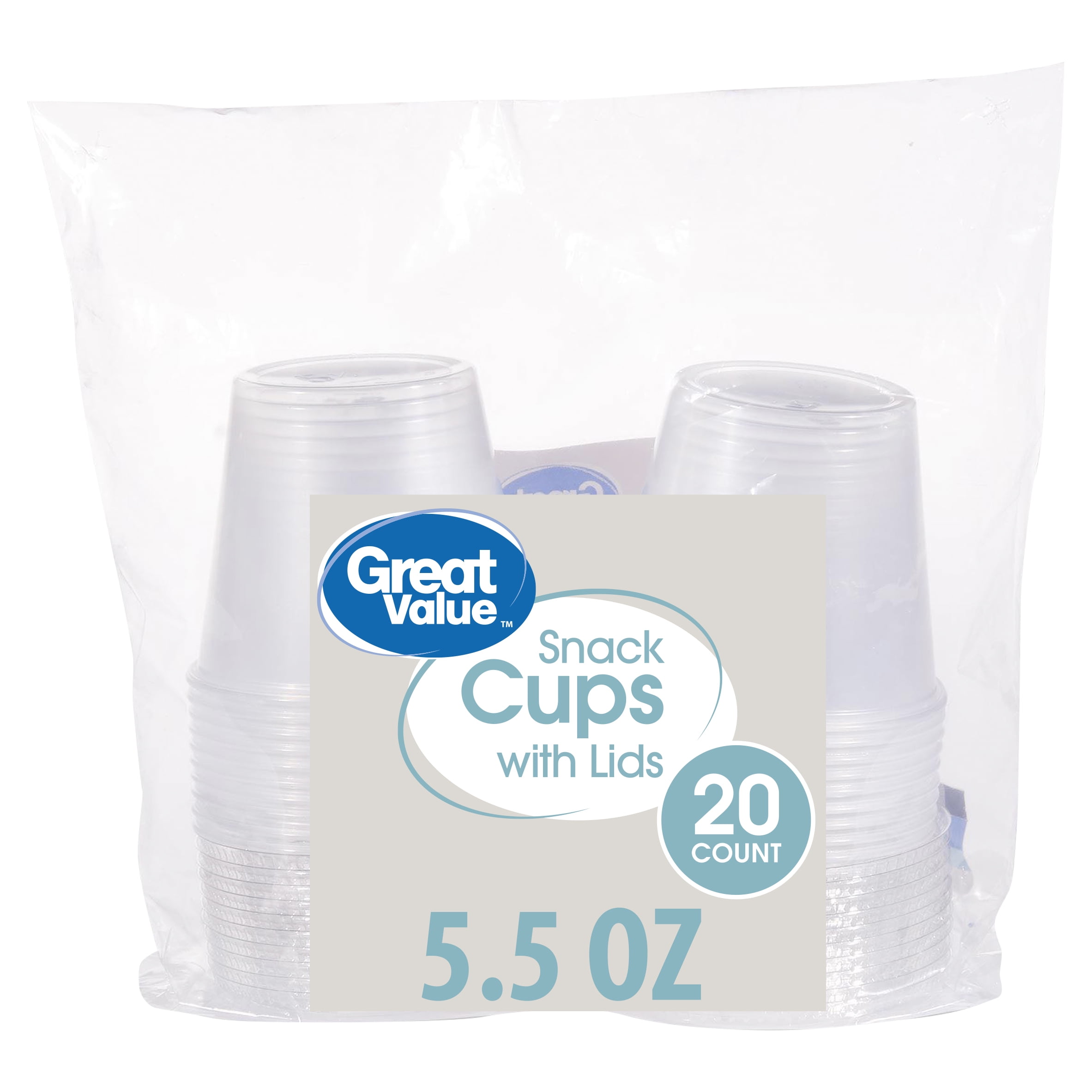 Great Value Disposable Plastic Snack Cups with Lids, Clear, 5.5oz, 20