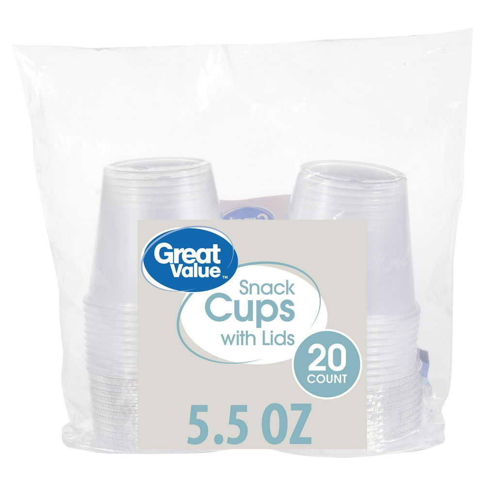 (3 pack) Great Value Plastic Snack Cups with Lids, 5.5 oz, 20 Count