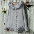 thumbnail image 3 of Womens Linen Slim Button Down Shirt Pullover Oversized Sweatshirt Solid Color Long Sleeve Top Fall Casual Hoodies (Gray L), 3 of 5