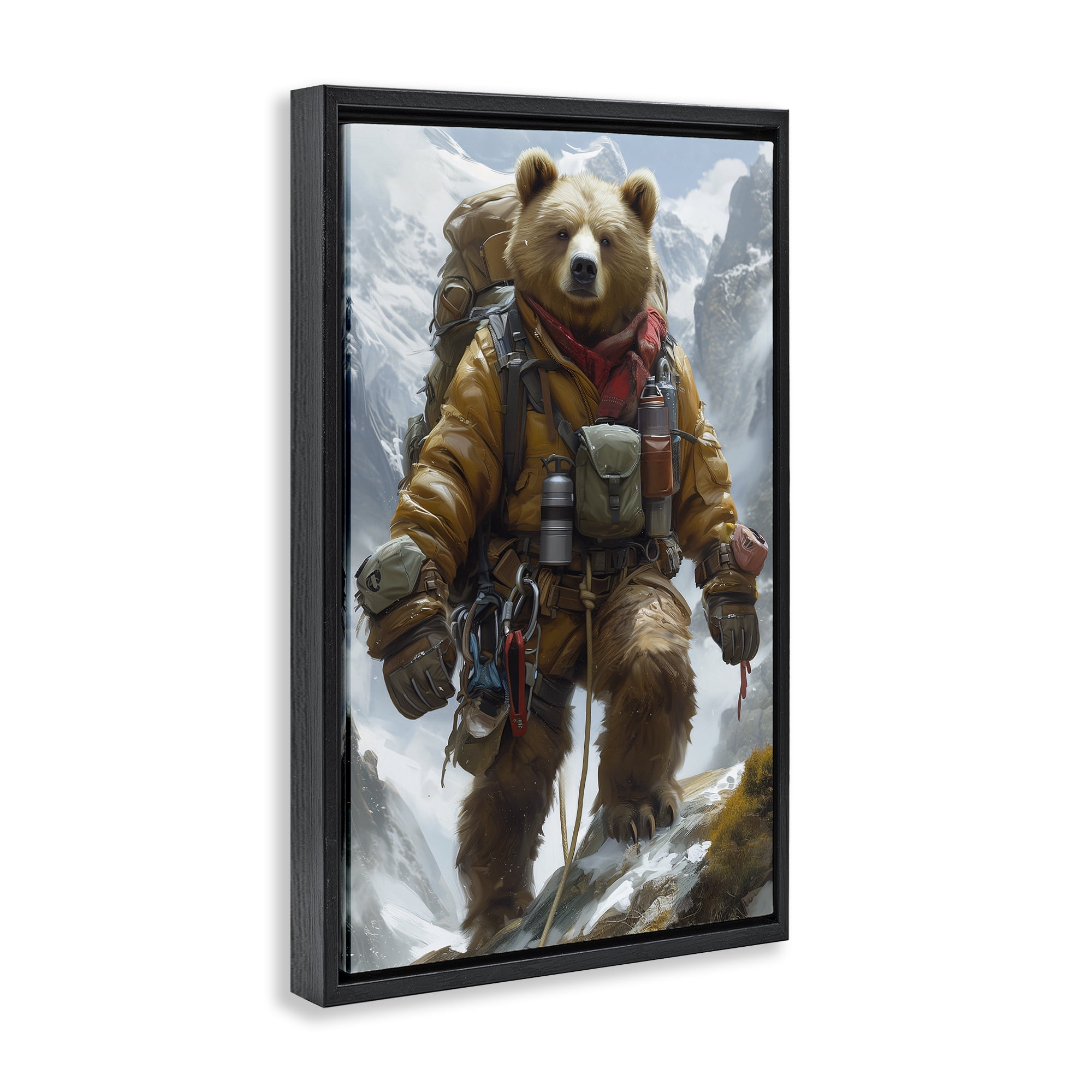 Stupell Industries Mountain Hiking Bear Animals & Insects Painting Black Floater Framed Canvas Art Print Wall Art, 21 x 31