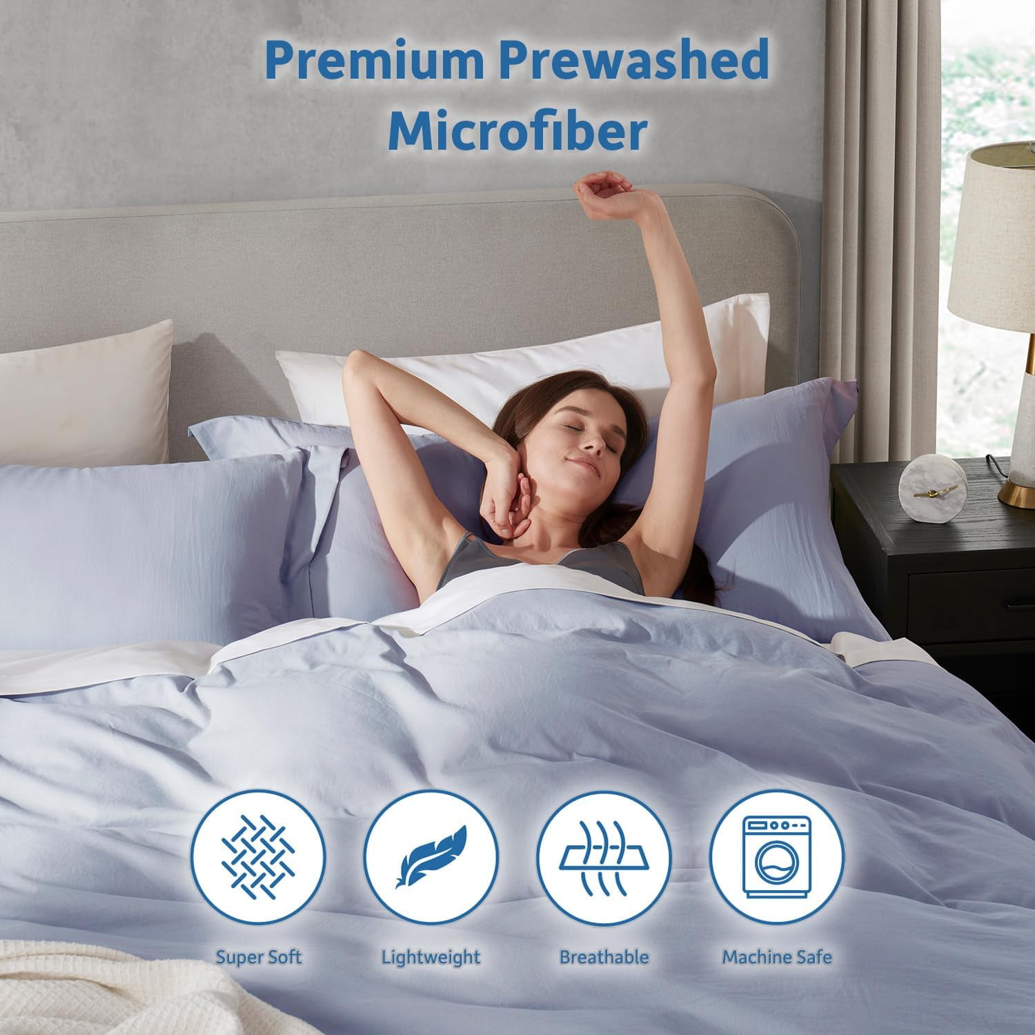 LammaLoe Duvet Cover Ful Size, Soft Prewashed 3-Piece Duvet Cover Bedding Set with Pillow Shams, Ice Blue