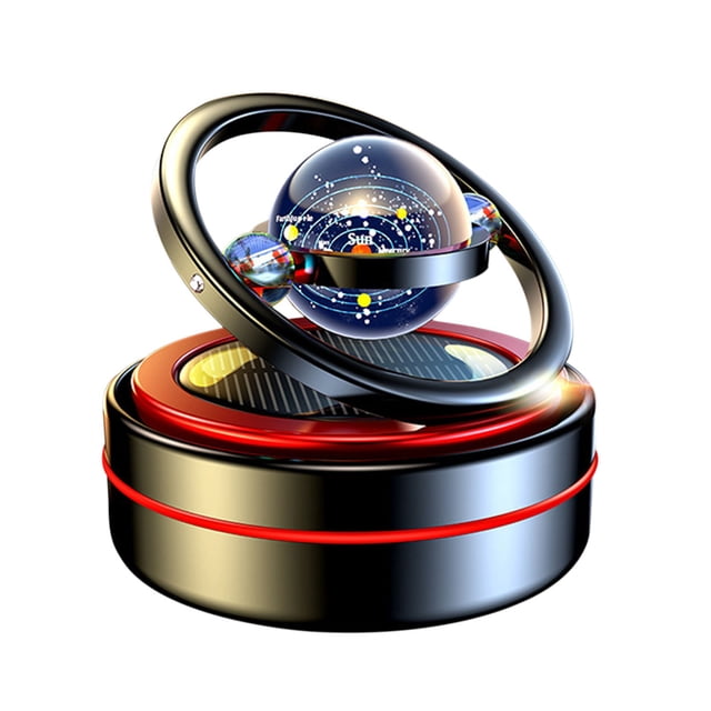 Black Solar Car Aromatherapy With Aluminum Alloy Double-Ring, Suspension Rotating Design And Cologne Included For Vehicle Interior, Air Freshener And Car Decor, 4.5X4.5X3.2In 0.6Lb