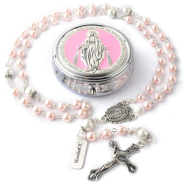 Rosario HanlinCC de cuentas de perla de vidrio de 6 mm con Padre Nuestro de 8 mm