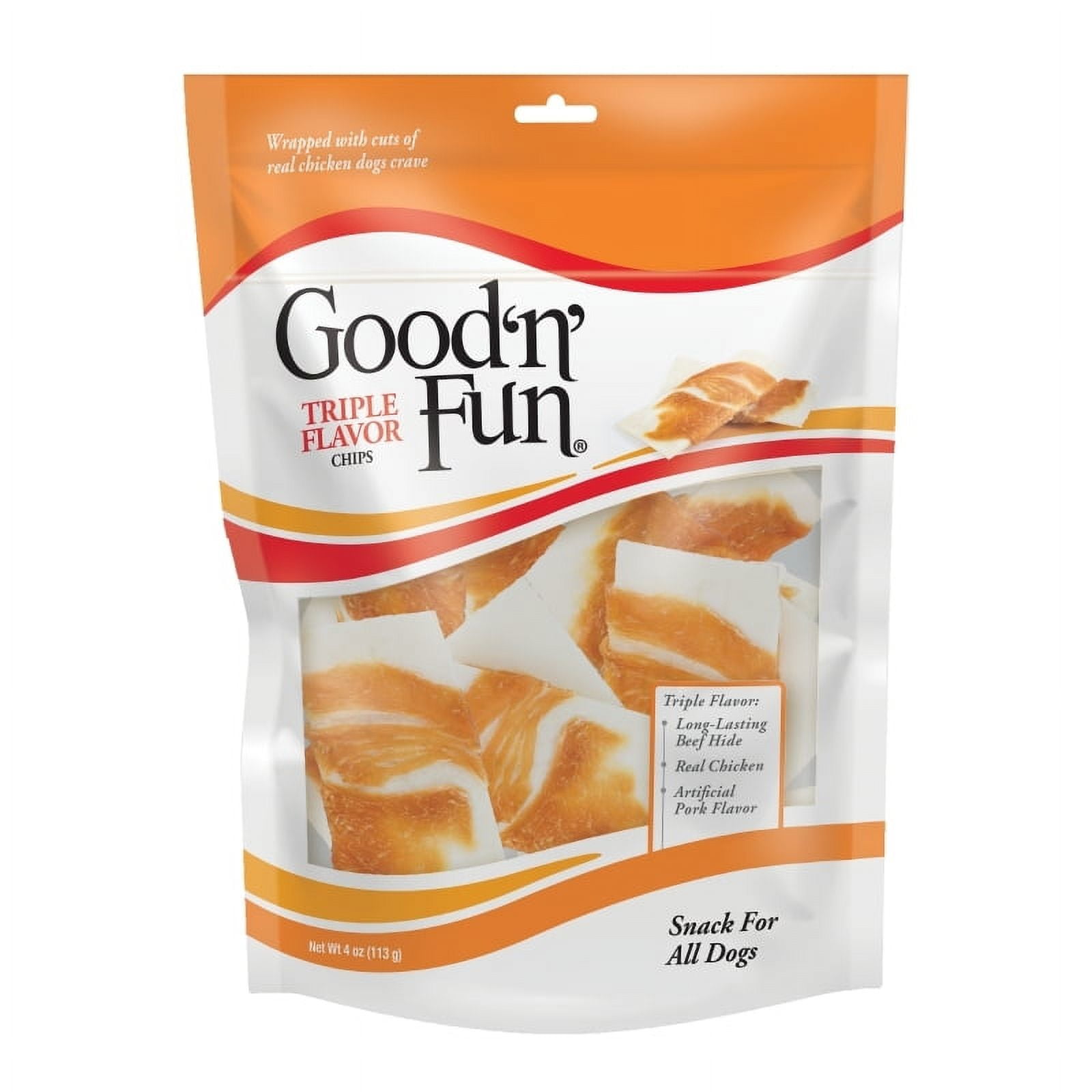 (4 pack) Good n Fun Triple Flavor Chips Chews for Dogs, 4 oz.