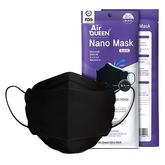 Mascarilla facial AIRQUEEN con filtro de nanofibra Nano, negra, paquete de 30