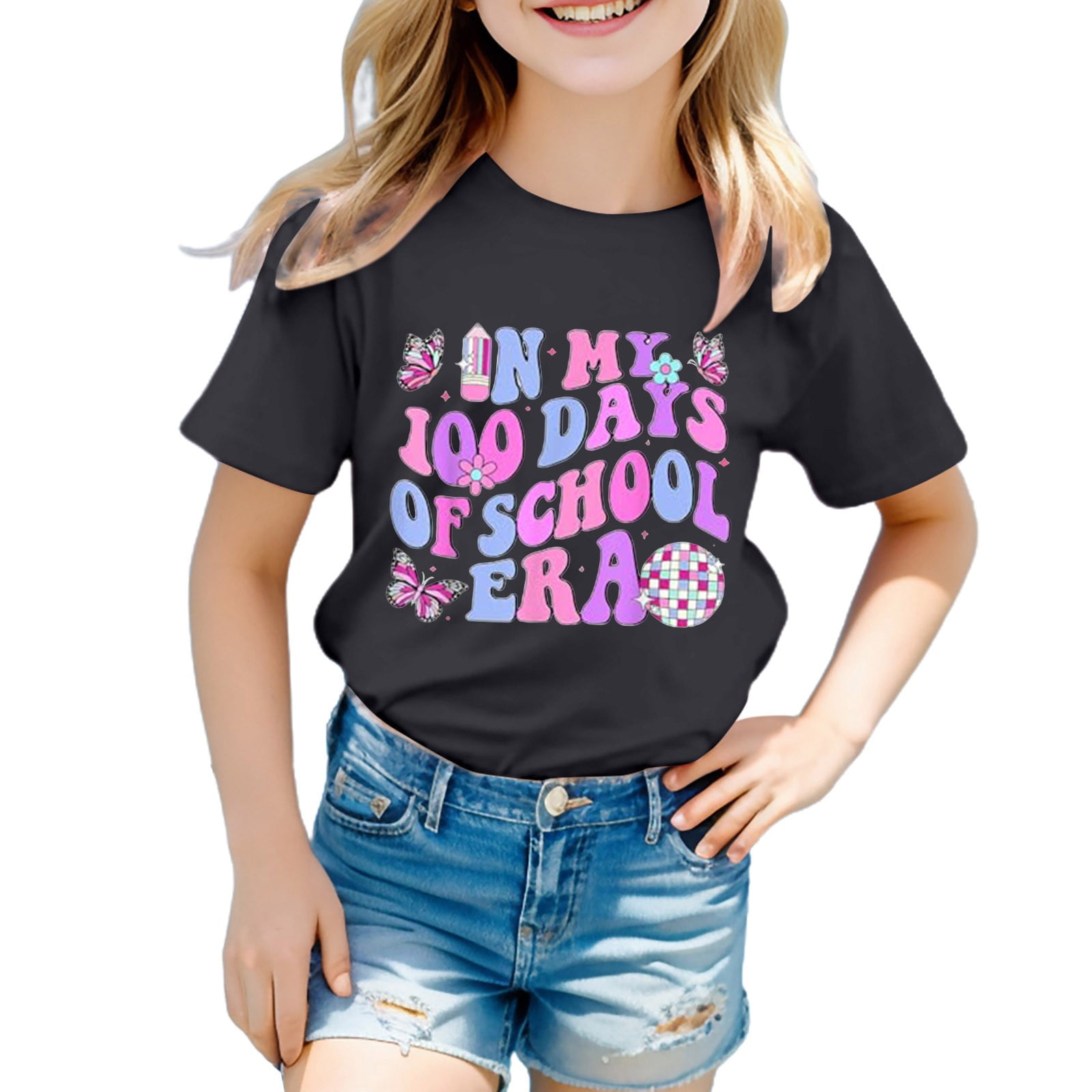 Big Kid Girl Shirt Floral Tops Girls Shirts for Teen Kids Girls Child Short Sleeve Prints T Shirt Trendy Girls Fans Gift Tops Girls Clothes Black 140 Walmart