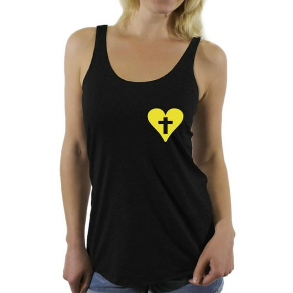 Awkward Styles Yellow Heart Cross Racerback Tank Tops for Women Christian Clothes for Ladies Jesus Womens Racerback Tank Top Jesus Clothing Christian Cross Tanks T Shirt for Her Cross Ladies Shirt