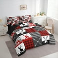 thumbnail image 3 of Manfei Wild Moose Deer Bedding Comforter Set 7pcs, Rustic Lodge Cabin Farmhouse King Bedding Sets, Red Gray White Plaid Checkered Bed Sheets, Luxury Bedroom Decor, 3 of 8