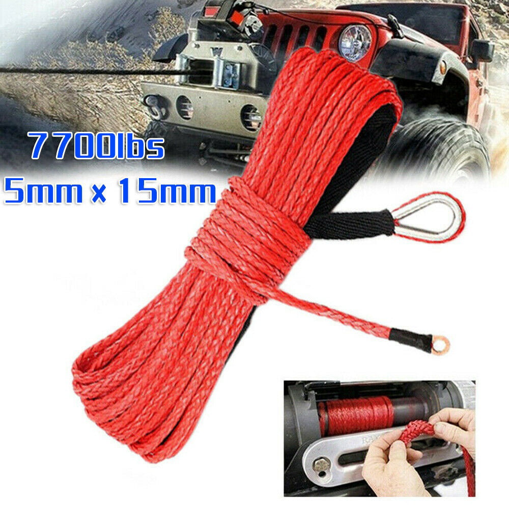 Synthetic Winch Rope 1/4 Inch x 50 ft 7700LBs with Black Protecing Sleeve for ATV UTV SUV Winches Line Cable Rope Red 